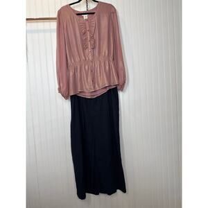 Liz Claiborne Kate Hill Women's Pink Long Sleeve  Blouse Navy Blue Skirt Size 12